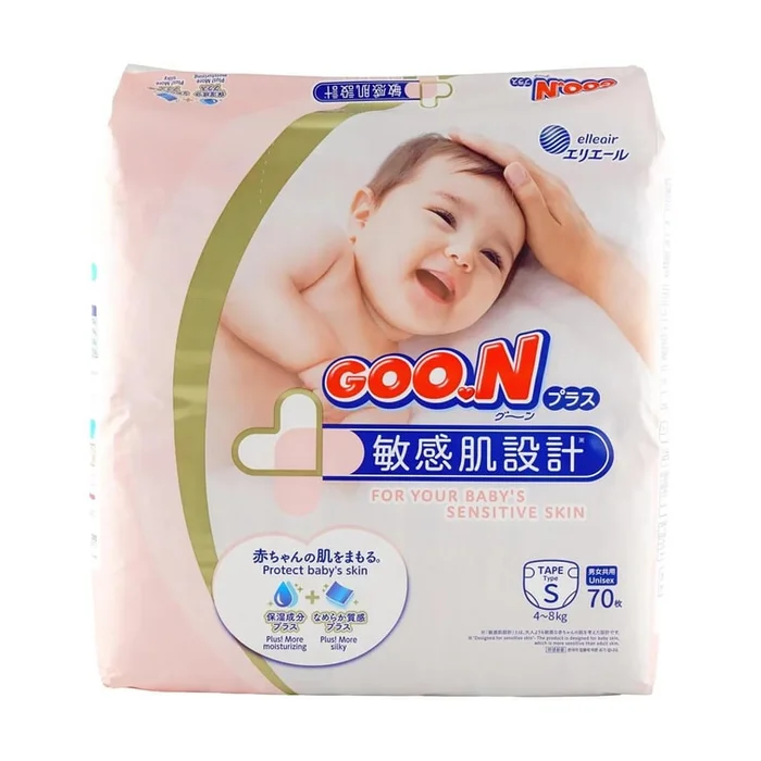 GOO.N PLUS Sensitive Skin Design Baby Waist Sticker Diapers Diapers Unisex S Size 4-8kg 70 Pieces
