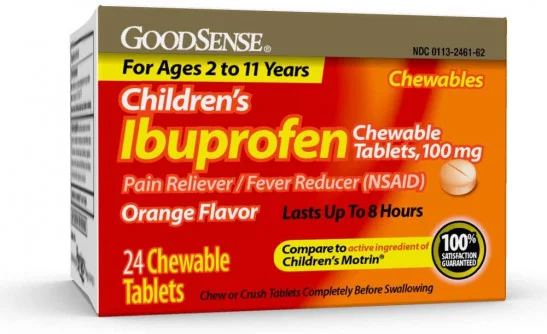GoodSense Children's Ibuprofen Chewable Tablets, 100 mg, Orange Flavor, Pain Reliever and Fever Reducer, 24 Count