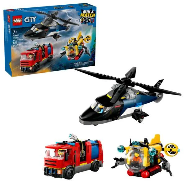 Great Vehicles Helicopter, Fire Truck and Submarine Remix 60462 Building Set