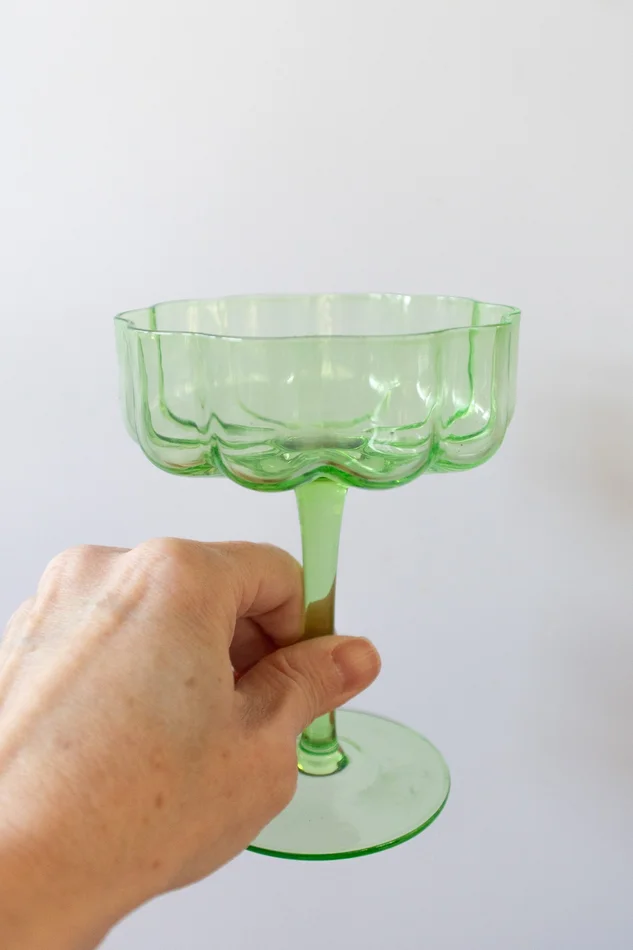Green Champagne & Cocktail Coupe Glass, Elegant Party Stemware