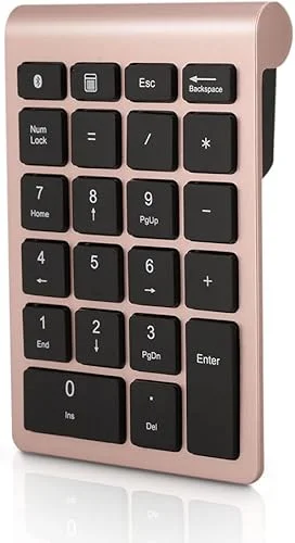 Gugxiom Bluetooth Number Pad,Bluetooth 5.0 Number Pad with Shortcut Keys,22 Keys Portable Financial Accounting Extensions 10 Keys for Laptop Desktop, PC, Pad,Notebook (Gold)
