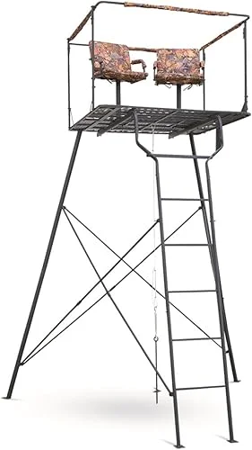 Guide Gear 12' Hunting Climbing Tree Stand Tower with Ladder, 2 Person Treestand, Hunting Gear, Equipment, and Accessories
