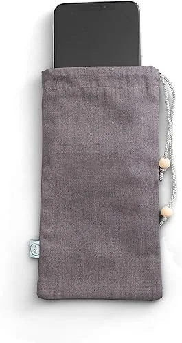 Halsa EMF Cell Phone Pouch 4×8 Inch – One Size Fits All Phones – 100% Silver Fiber for Digital Security, Signal Blocking, EMF Protection, Data Privacy. Fits in Pocket or Purse. Drawstring Closure