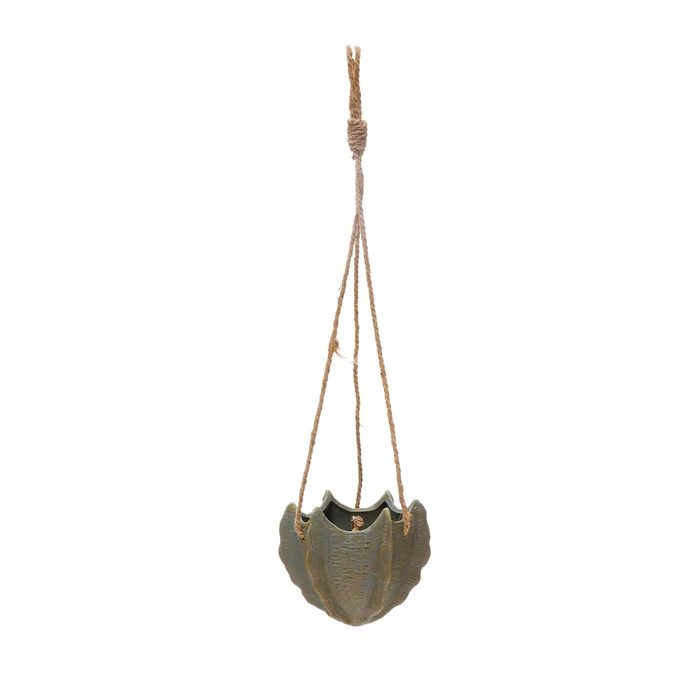 Hanging Stoneware Planter with Rope – 6.1″L x 6.1″W x 5.3″H