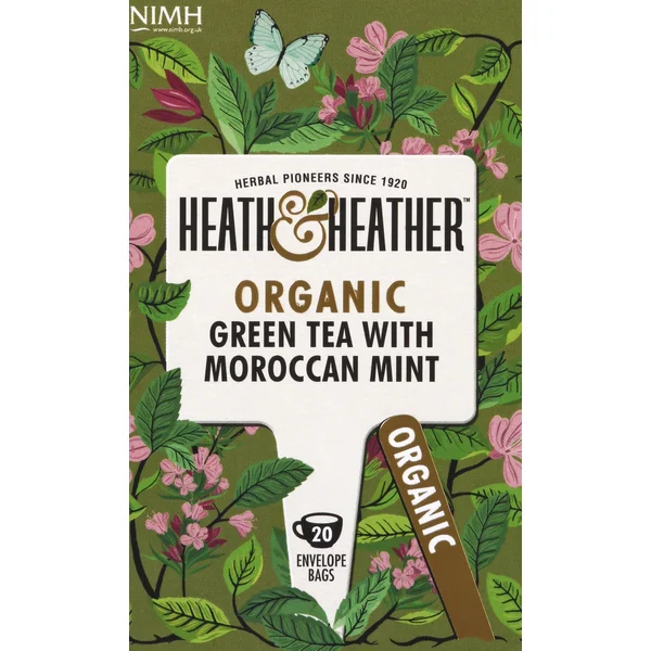 Heath & Heather Tea, Organic, Green Tea with Moroccan Mint, Envelope Bags