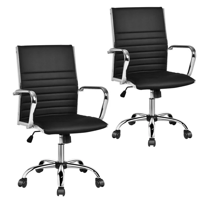 High-Back Ribbed Office Chairs with Armrests (Set of 2)