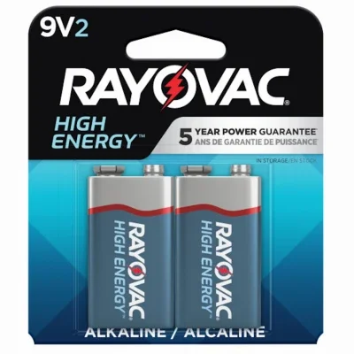 High Energy 9 Volt (9v) Alkaline Batteries, 2 Pack