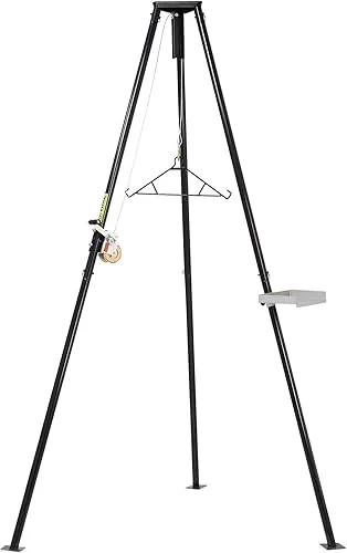 HME Tri-Pod Black Steel Game Hunting Hoist | Economical & Convenient Support Stand | Up to 300 lb. Capacity, 98′ Lift Height