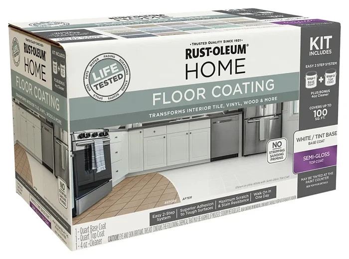 Home All In-one Floor Coating Two-step Kit Ultra White Semi-gloss Base And Top Coat One Quart Each