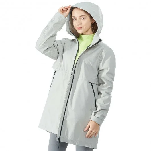 Hooded Women’s Wind & Waterproof Trench Rain Jacket-Gray-L