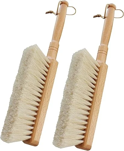 Horsehair Hand Brush Soft Bristles Oiled Beech Wood Handle Coat Brush 12 Inch Long (White Horsehair)
