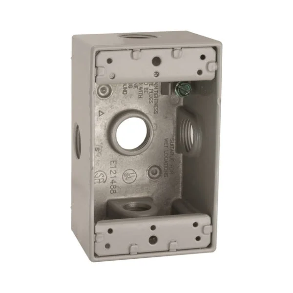HUBBELL 5323-0 Weatherproof Box, 5 -Outlet, 1 -Gang, Aluminum, Gray, Powder-Coated