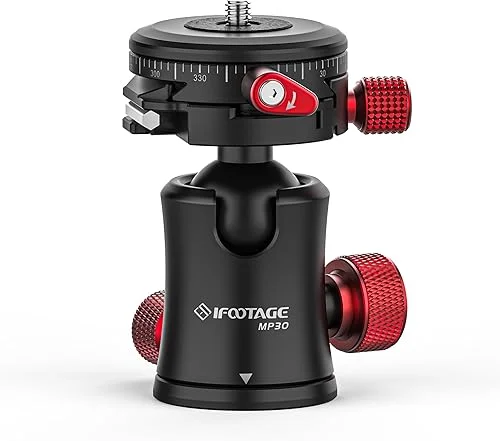 IFOOTAGE Tripod Head MP30, Dual 360° Panoromic Shooting Tripod Ball Head, 22 lbs Supporting Ball Head Mount, Professional Aluminum Ball Head for Tripod, Monopod, Slider, DSLR Camera, Komodo MP30