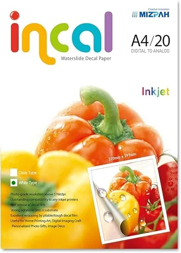 [Incal Paper] Waterslide Decal paper INKJET WHITE A4(210x297mm) 20sheets DIY Photo Printing Craft, Real Photo-grade resolution, Stronger adhesion/fast releasing, Pliable Decal Film