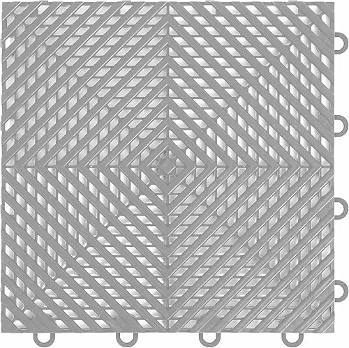 IncStores FlooringInc's Nitro 12’x12′ Snap-Together Garage Flooring Tiles, Non-Slip Interlocking Plastic Floor Mat, Garage Organization & Storage, Vented Pattern, Gunmetal, 52 Tile, 52 Sq/Ft