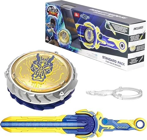 INFINITY NADO Bey Battling Blade Toys, Battle Set for 8-12 with Spinning Top & Sword Launcher, Metal Brust Gyro for Boys and Girls Age 5+, Fury Wave Dragon, Sapphire Blue