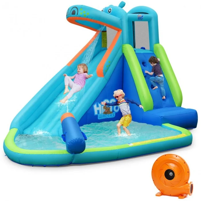 Inflatable Hippo Climbing Wall and Splash Pool