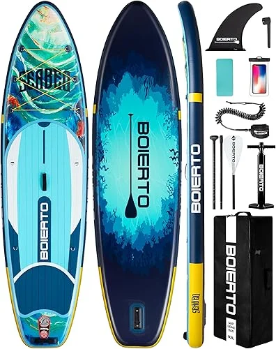 Inflatable Stand Up Paddle Board 10'8“*34’/11'*33′ Extra Wide Paddle Boards for Adults, SUP with Premium Accessories & Nylon Backpack, Adjustable Paddle, Hand Pump, Bottom Fin, Leash