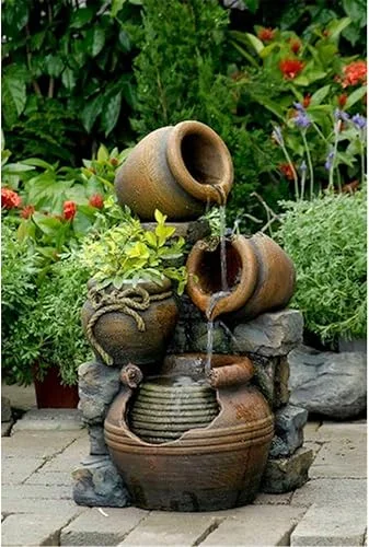 Jeco FCL055 Multi Pots Outdoor Water Fountain with Flower Pot, 12.6L x 13.4W x 23.6H, Multicolor