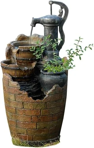 Jeco Glenville Water Pump Cascading Water Fountain, Brown/Black