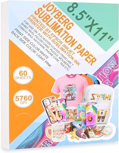 Joyberg Sublimation Paper 8.5X11 Inch, Sublimation Paper Compatible with Inkjet Printer, Sublimation Paper for Tumblers, Sublimation Transfer Paper for Mugs T-Shirts Light Fabric