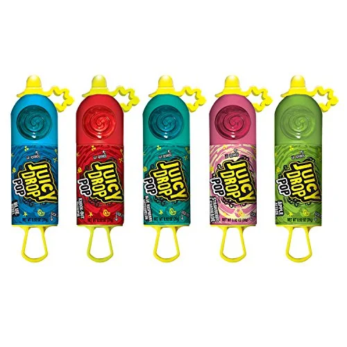 Juicy Drop Pop Sweet Lollipops Candy with Sour Liquid, Assorted Flavors Variety Box (Pack of 21)
