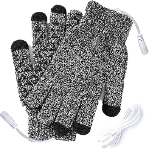 Kbinter USB 2.0 Powered Heating Pattern Knitting Cute Heated Gloves Touchscreen Deasign Hands Warmer Mittens Laptop Computer Warm Gloves for Women Men Girls Boys (Black Gray)