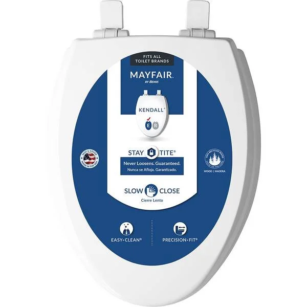 KendallElongated Enameled Wood Toilet Seat White Slow-Close Adjustable