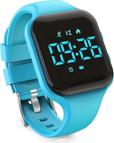 Kids Pedometer Watch, Digital Fitness Tracker Watch,Vibrating Alarm Clock, Sports Watch,Stopwatch, Great Gift for Children Teens Girl Boy(Purple) (Blue)