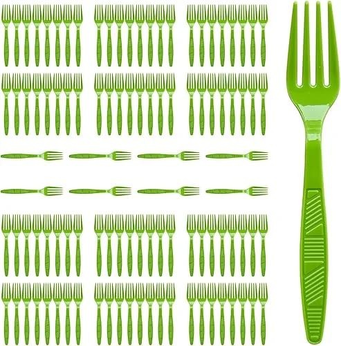 Kiwi Green Plastic Forks Heavy Duty, Disposable Party Supplies 104 PCS