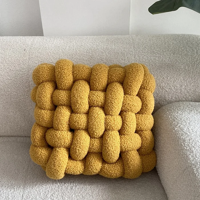 Korean Style Lamb Wool Square Throw Pillow Ginger 30x33x12cm