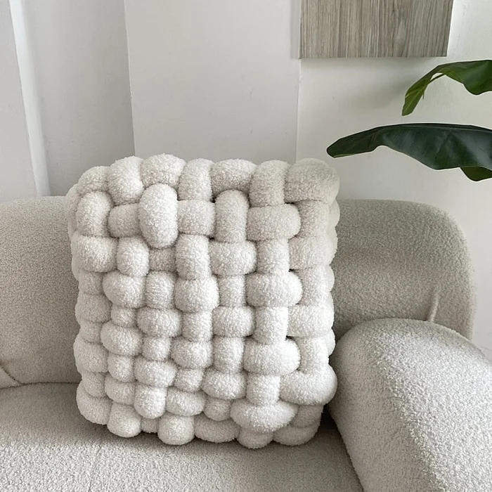 Korean Style Lamb Wool Square Throw Pillow White 30x33x12cm