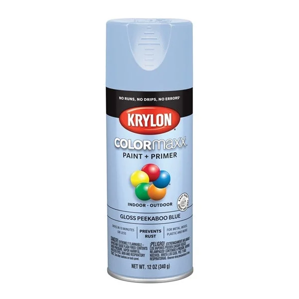 Krylon COLORmaxx K05530007 Spray Paint, Gloss, Peekaboo Blue, 12 oz, Aerosol Can