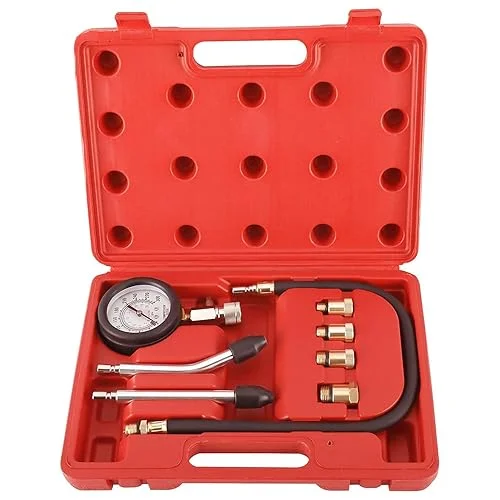 KUNTEC 8PCS Engine Compression Tester Professional Petrol Engine Cylinder Compression Gauge Tester Kit 0-300PSI (Red)