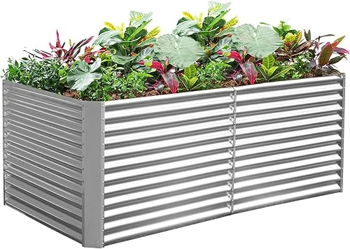 Land Guard 8x4x3ft Rectangular Galvanized Raised Garden Beds, 36′ Tall Large-Capacity Metal Planter Box Outdoor, Durable Deep Raised Garden Bed, Raised Beds for Gardening Vegetables, Classic Silver