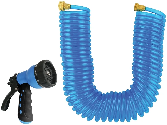 Landscapers Select Gt-445030 50 Ft Coil Hose With Nozzle Set, Pvc, Blue