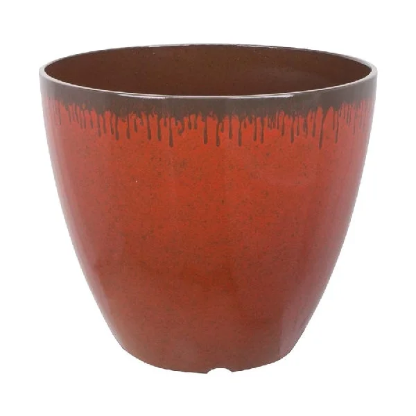 Landscapers Select Planter, 12 in Dia, Round, Resin, Red, Mocha Drip