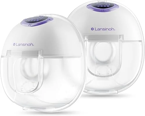 Lansinoh Discreet Duo Wearable Breast Pump, Hands Free Breast Pump, 4 Pumping Modes, 9 Levels Hospital Strength Suction, LED Display, Leak-Resistant Design, 2 Breast Flange Sizes Included: 24mm & 21mm