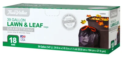 Lawn & Leaf Drawstring Trash Bags, Black, 39 Gallons, 18-ct.