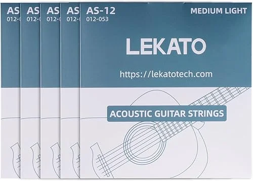 LEKATO Acoustic Guitar Strings Phosphor Bronze Coated Acoustic Guitar Strings with Ball End 5 Set of 6 Hex Steel String(12-53)
