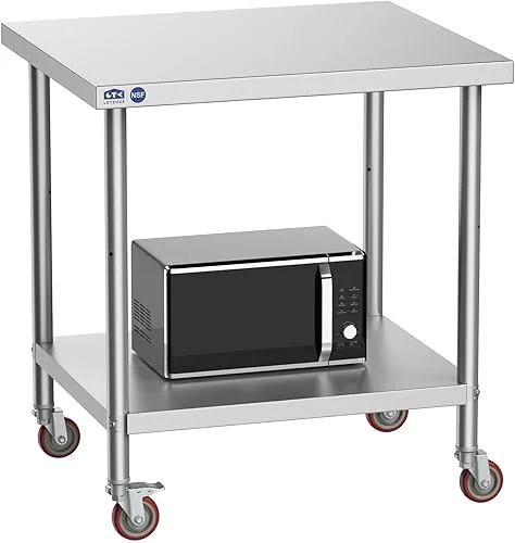 Leteuke Stainless Steel Table, NSF Metal Table with Wheels, SUS201 Commercial Heavy Duty Work Table, Prep Table for Restaurant Home Hotel Kitchen – 36′ x 24′ x 37′
