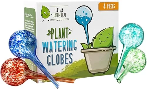 LGL Plant Watering Globes – Automatic Self Watering Globes. Decorative Self Watering Planter Inserts Made From Hand-Blown Durable Glass. Self Watering Spikes to Support Plant Health. 4 Pack, Small.
