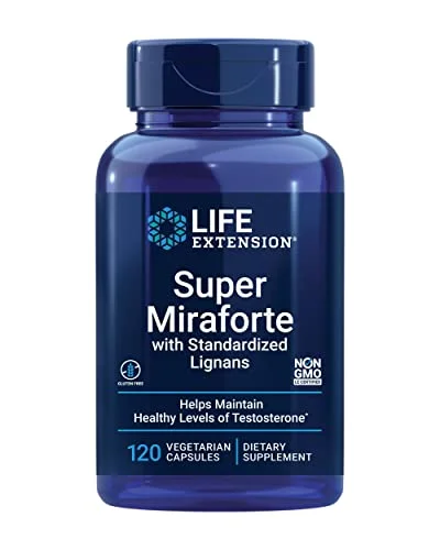 Life Extension Super Miraforte with Standardized Lignans, chrysin, Nettle Root, Muira puama, maca, zinc, Focused Formula for Testosterone Benefits, Vegetarian, Gluten-Free, Non-GMO, 120 Capsules