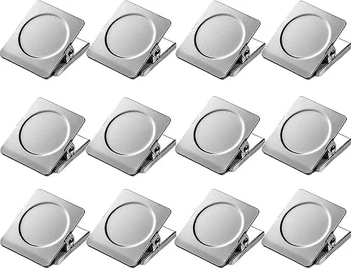 Magnetic Clips 1.5 inch, 12 Pack Heavy Duty Magnet Metal Clips for Hanging, Strong Magnet Clips for Whiteboard, Fridge, Classroom, Refrigerator