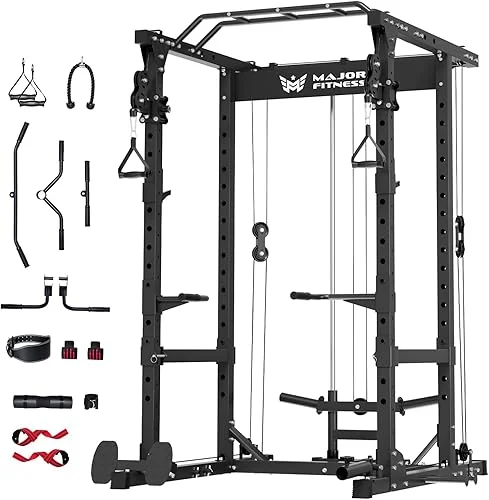 MAJOR FITNESS Drone1 Power Cage – Multi-Function Power Rack for Home Gym, Squat Rack with Pull-up Bar, Cable Crossover System, J-Hooks, for Strength Training, Heavy-Duty Steel Construction