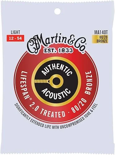 Martin Authentic Acoustic Guitar Strings, Lifespan 2.0 Treated, Light, 80/20 Bronze