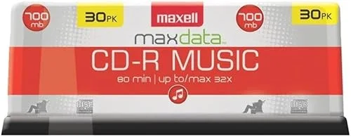 Maxell – 625335, Premium Quality Noise free Surface Playback Recordable CDs 700Mb Storage – 32x, Write Speed 80 minutes – Blank CDs, CD Storage & Reusable Spindle Case Holder – 30 Pack