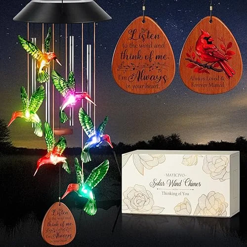 Memorial Gifts Hummingbird Solar Wind Chimes Sympathy Gifts for Loss of Loved One Mom Dad, Bereavement Gifts for Loss of Mother Father Son Husband, In Memory of Loved One Gifts -Remembrance Condolence