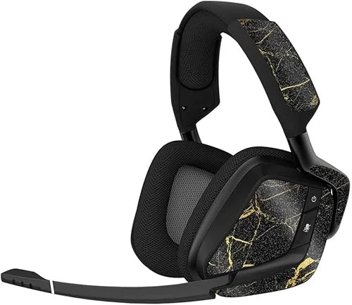 MightySkins Glossy Glitter Skin for Corsair Void Pro Gaming Headset – Black Gold Marble | Protective, Durable High-Gloss Glitter Finish | Easy to Apply, Remove, and Change Styles | Made in The USA