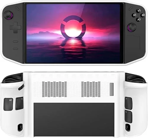 Miimall Protective Case for Legion GO Case with Stand,Full Protection Anti-Slip&Shockproof Soft TPU Cover Case with Ergonomic Grip for Lenovo Legion GO Game Console Handheld Accessories (White)